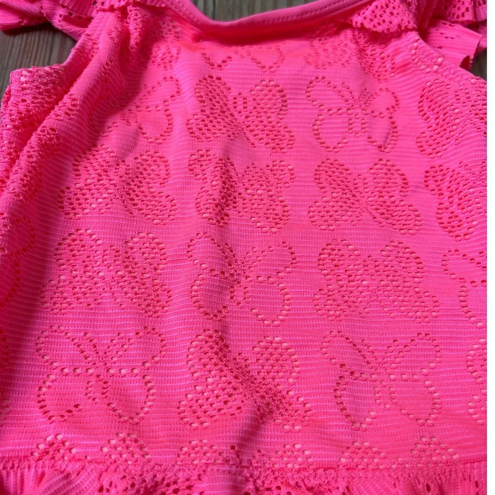Healthtex One‎ Piece Swimsuit Girls Pink Butterfly Crochet Ruffle SIZE 4T